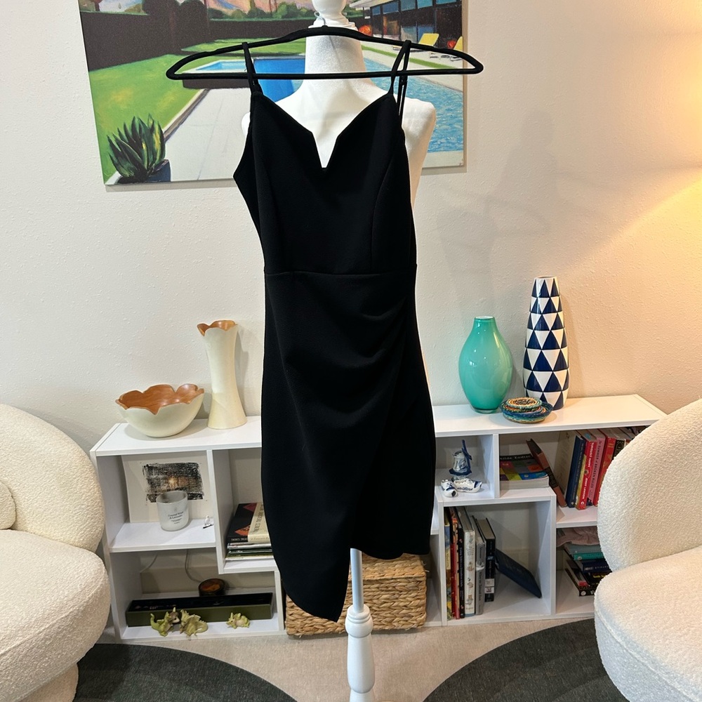 Chic Black Midi Dress with Spaghetti Straps